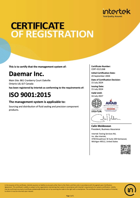 Daemar ISO Quality Certificate